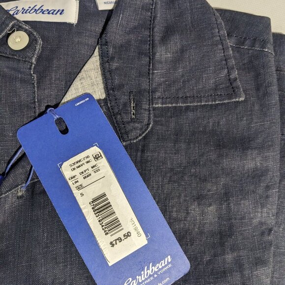 NEW- Size S Mens R&Y Caribbean Short Sleeve Button Down Shirt Linen Dark Navy - Picture 8 of 8